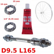 KIT AXE DE ROUE ARRIERE Ø 9.5mm Lg. 165mm GRAISSE ROULEMENT