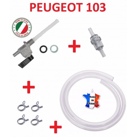 KIT ESSENCE MOBYLETTE PEUGEOT 103 : ROBINET M10 + FILTRE + DURITE + COLLIER