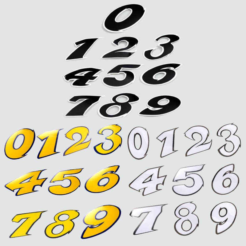 Autocollant sticker numéro chiffre 0 1 2 3 4 5 6 7 8 9 blanc noir jaune  hauteur 9cm - CYCLINGCOLORS