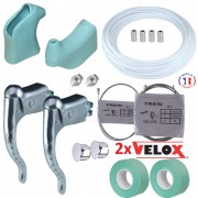 KIT LEVIER DE FREIN REPOSE MAIN COCOTTE GAINE CABLE VELO CYCLE VERT CELESTE 'BIANCHI' ET BLANC