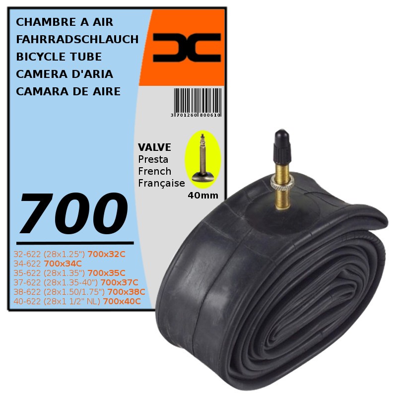 CHAMBRE A AIR VELO 700x32C 40C (32/40-622) VALVE PRESTA 40MM VTC ROUTE  VILLE - CYCLINGCOLORS