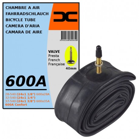 CHAMBRE A AIR VELO 600A CONFORT 24 x 1 3/8" (28/37-540) VALVE PRESTA 40MM ROUE