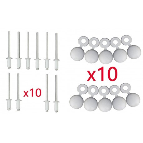 Lot de 10 Rivets + Cache Rivet blanc Plaque D'IMMATRICULATION