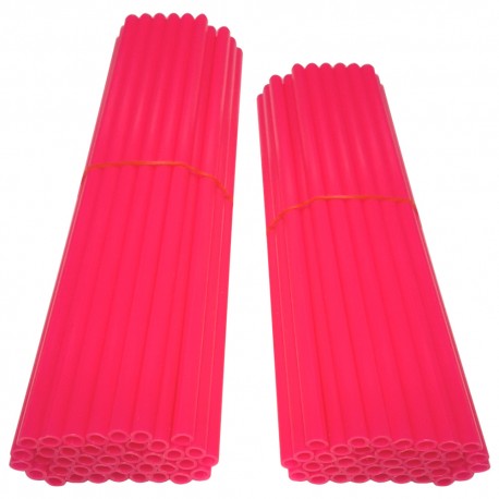 80x COUVRE RAYON ROSE FLUO ROUE AVANT ARRIERE JANTE TUBE PAILLE FENDUE 190MM 210MM VELO CYCLOMOTEUR MOTO CROSS ENDURO DIRT