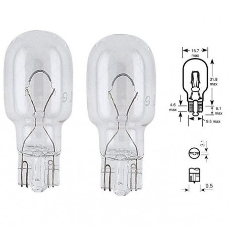 2x AMPOULE 12V 21W T15 W2.1x9.5D WEDGE FEU ANTI BROUILLARD STOP ARRIERE COMPTEUR VOYANT TEMOIN