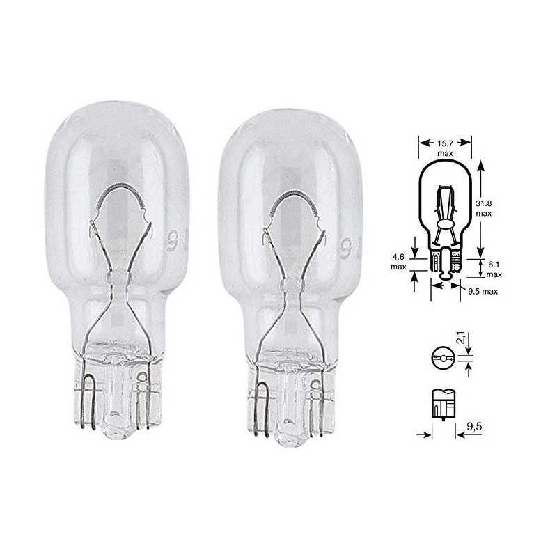 2x AMPOULE 12V 21W T15 W2.1x9.5D WEDGE FEU ANTI BROUILLARD STOP ARRIERE  COMPTEUR VOYANT TEMOIN - CYCLINGCOLORS