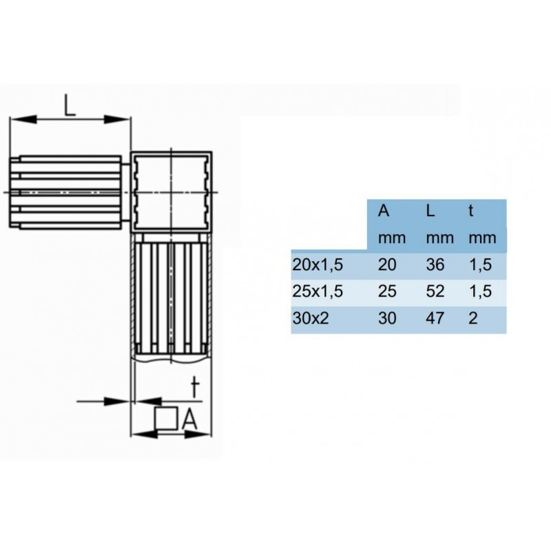 CONNECTEUR DE TUBE CARRE EN T Té 3 VOIES RACCORD PLASTIQUE 20x20