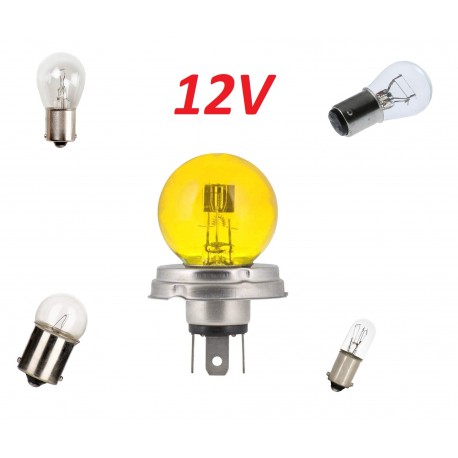 COFFRET AMPOULE 12V JAUNE VOITURE MOTO ANCIENNE : P45T R2 + 21/5W BAY15D + 21W BA15S + 4W BA9S + 5W BA15S