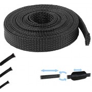 GAINE TRESSÉE EXTENSIBLE POUR CÂBLE ELECTRIQUE 3mm 5mm 8mm 12mm 18mm 30mm 50mm NOIR POLYESTER EXPANSIBLE FAISCEAU AU METRE