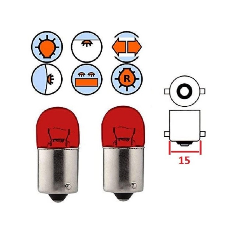 2x AMPOULE 12V 5W BA15S ROUGE GRAISSEUR AUTO MOTO SCOOTER VOITURE FEU LAMPE  ARRIÈRE STOP POSITION MOBYLETTE - CYCLINGCOLORS