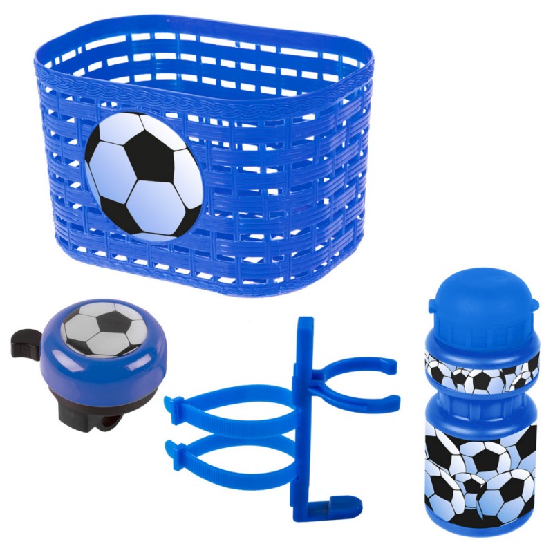 kit panier bidon sonnette bleu football vélo enfant corbeille