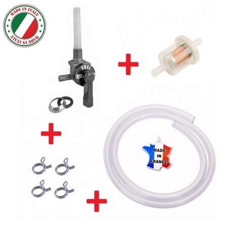 KIT ESSENCE PEUGEOT 103 : ROBINET CHROME + COLLIER TUBE + DURITE + FILTRE A CARBURANT MOTO MOBYLETTE CYCLOMOTEUR MOTO