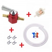 KIT ESSENCE UNIVERSEL : ROBINET 5MM 6MM ROUGE + COLLIER + DURITE + FILTRE MOTO MOBYLETTE TONDEUSE TRACTEUR