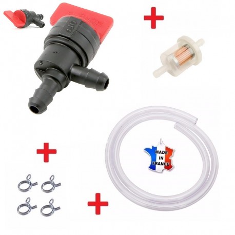 KIT ESSENCE BRIGGS ET STRATTON 494769 698181 96193gs : ROBINET + COLLIER + DURITE + FILTRE TONDEUSE TRACTEUR MOTOCULTEUR