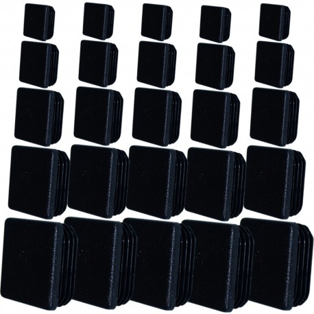 5x EMBOUT DE TUBE CARRE RENTRANT 15x15 à 60x60MM NOIR PLASTIQUE CHAISE MEUBLE CACHE