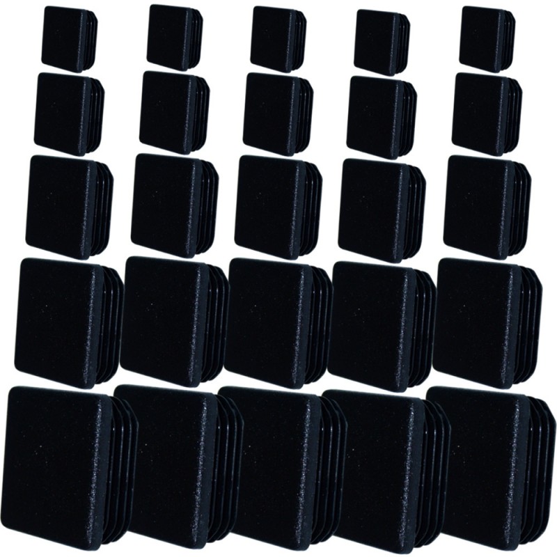 5x EMBOUT DE TUBE CARRE RENTRANT 15x15 à 60x60MM NOIR PLASTIQUE CHAISE  MEUBLE CACHE - CYCLINGCOLORS