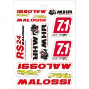 Autocollant sticker MALOSSI RS24 MOTOR OIL MHR planche 25x35cm assortiment