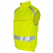 Gilet course jaune fluo réfléchissant sans manches avec zip intégral et poche arrière EN1150