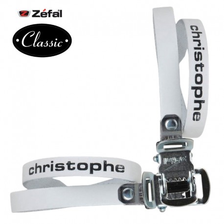 Courroie CHRISTOPHE TOE STRAPS blanc cuir véritable (paire) cale pied vélo cycle ville route vintage