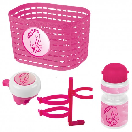 kit panier bidon sonnette velo enfant rose cheval vélo cycle enfant fille corbeille draisienne tricycle trottinette