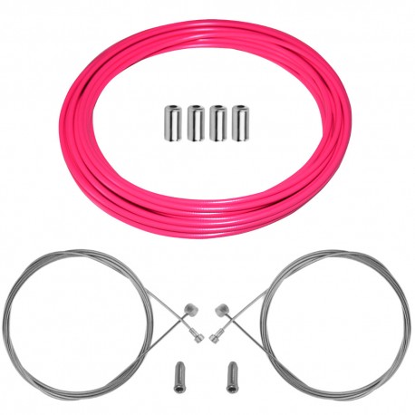 kit câble gaine de frein téflon rose fluo avant arrière vélo route vtt universel
