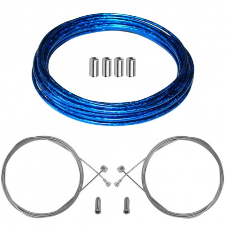 kit câble gaine de frein téflon bleu irisé avant arrière vélo route vtt universel