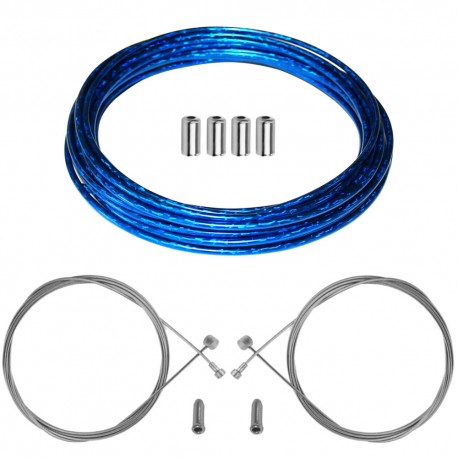 kit câble gaine de frein téflon bleu irisé avant arrière vélo route vtt universel