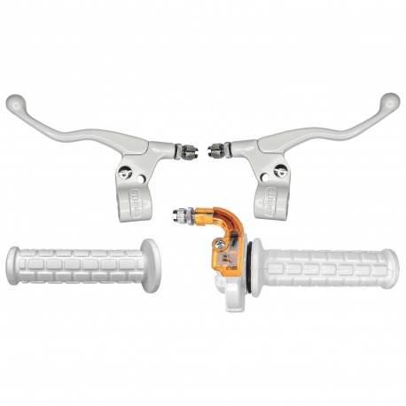 Kit Poignée Moto Mobylette Scooter Accélérateur Leviers Gauche Droit – Guidon 22 mm – Revêtements Caoutchouc, blanc